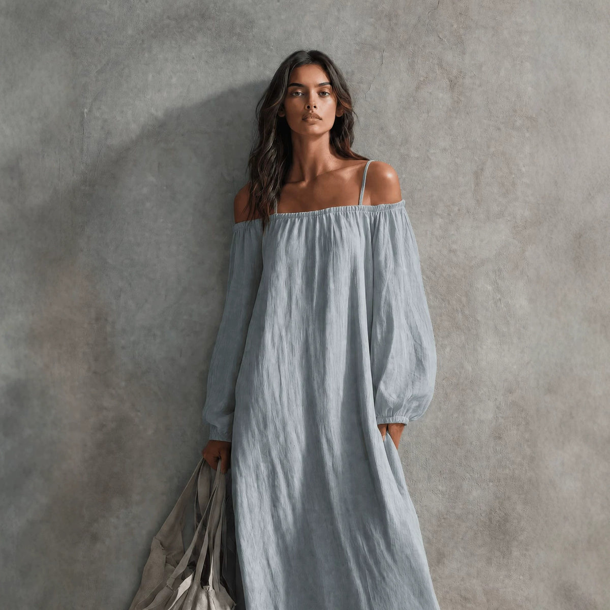 Women's Solid Color Lantern Sleeve Long Dress