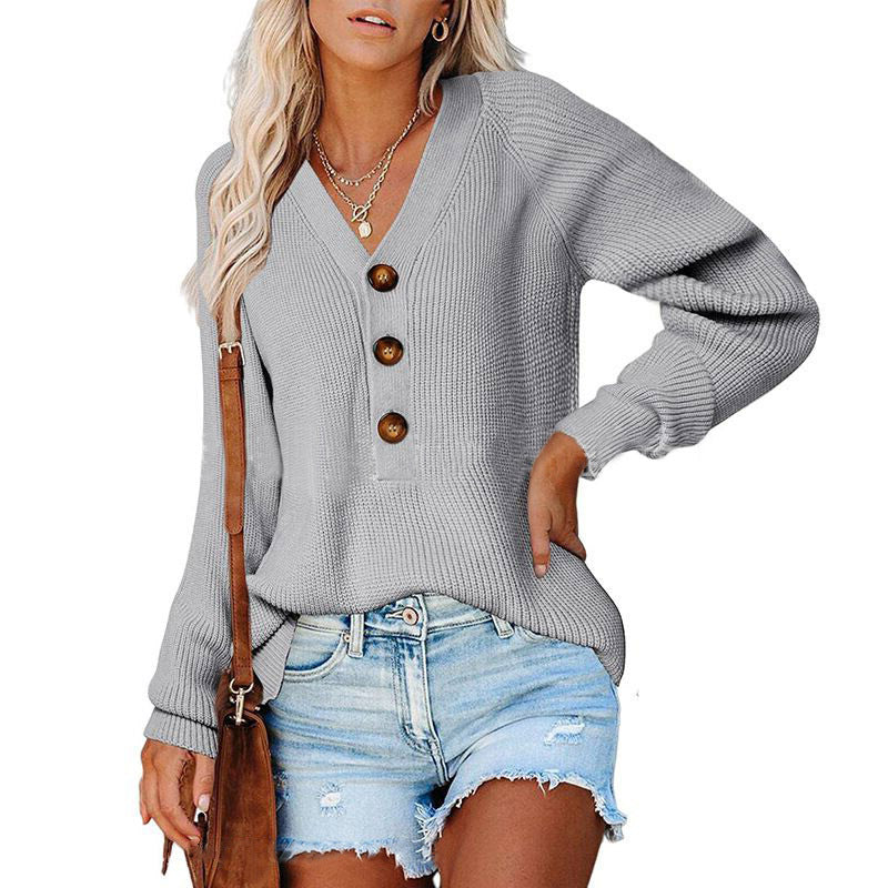Women's V-Neck Button Knit Sweater