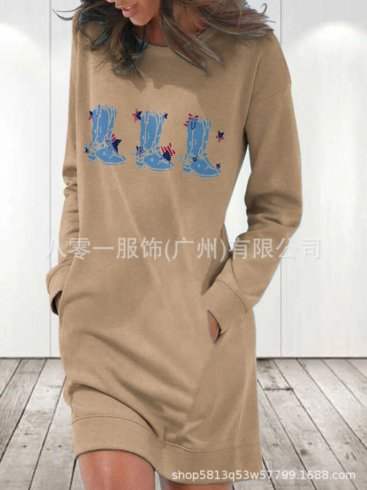 Women's Printed Round Neck Long-Sleeve Sweater