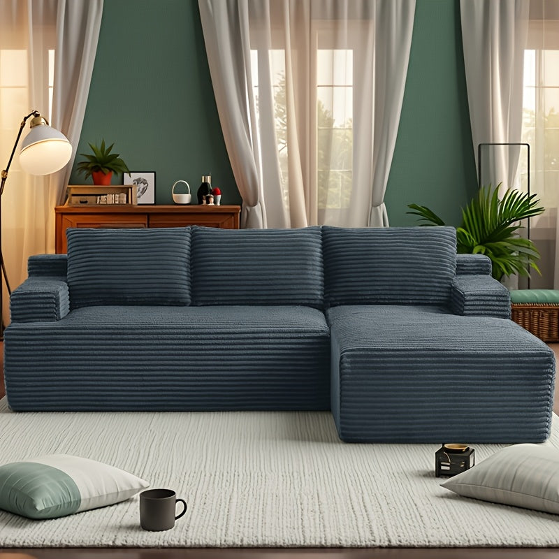 Left chaise L-shaped sectional sofa with memory foam cushions and corduroy upholstery