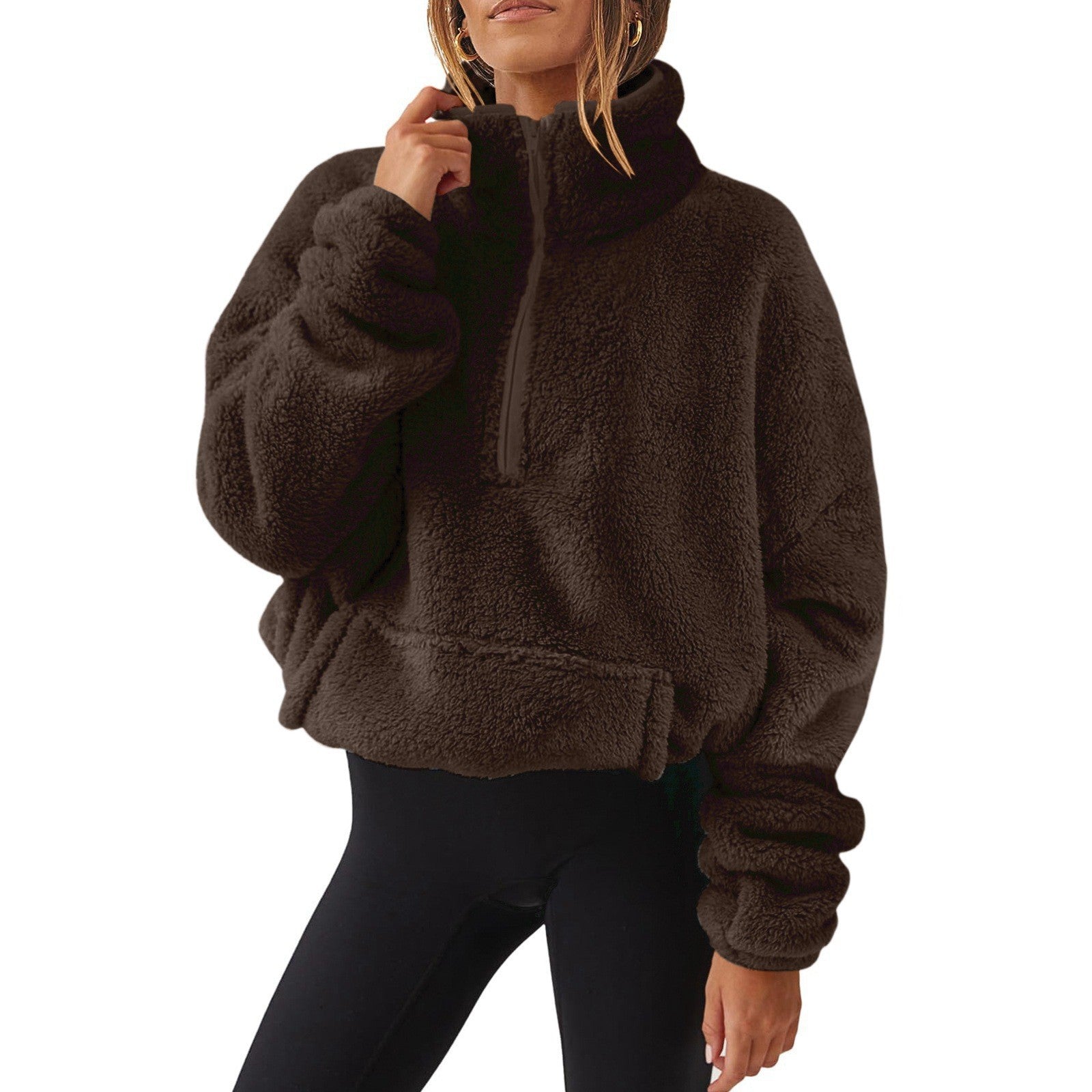 Women's Fleece-Lined Half-Zip Stand Collar Sweater