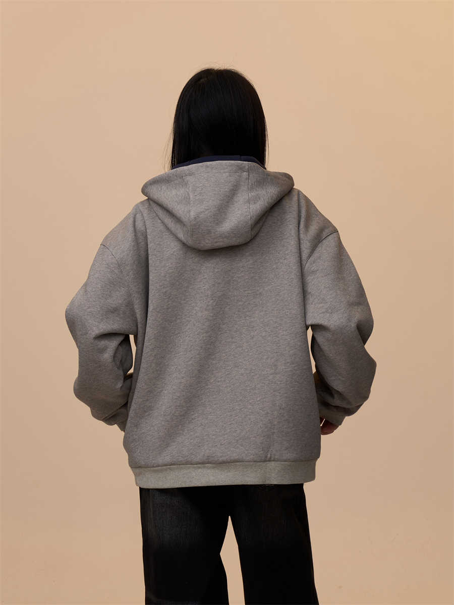 Women's Double Zipper Cardigan Sweater Loose Casual Hooded Coat