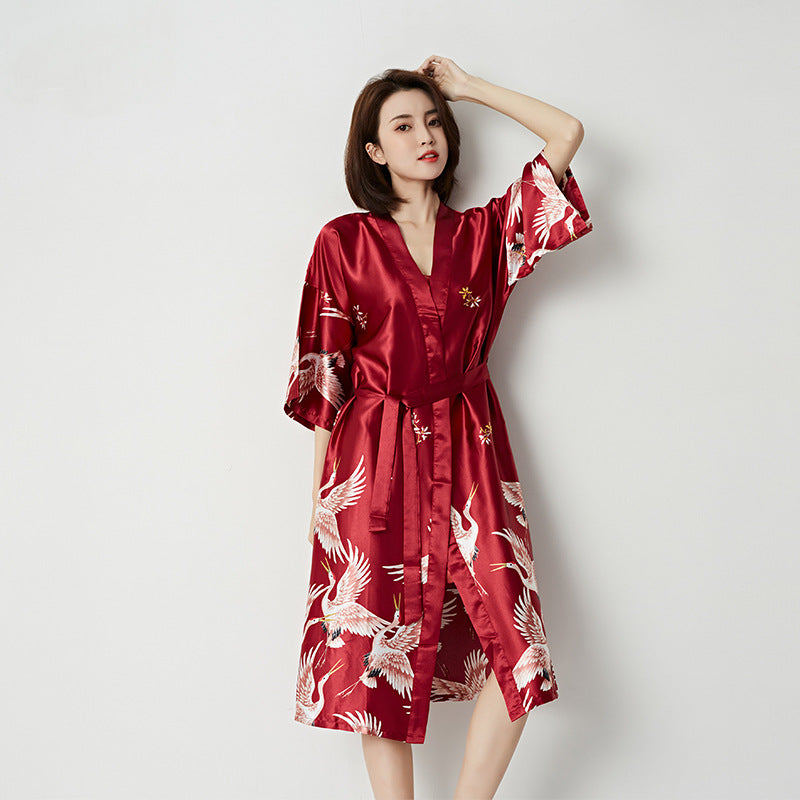 Plus-Size Ice Silk 3/4 Sleeve Nightgown