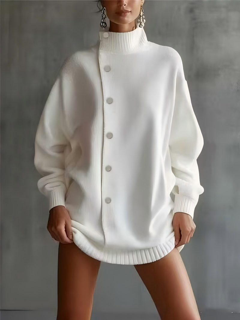 Womens Turtleneck Sweater Cardigan Knitted Outerwear for Fallwinter