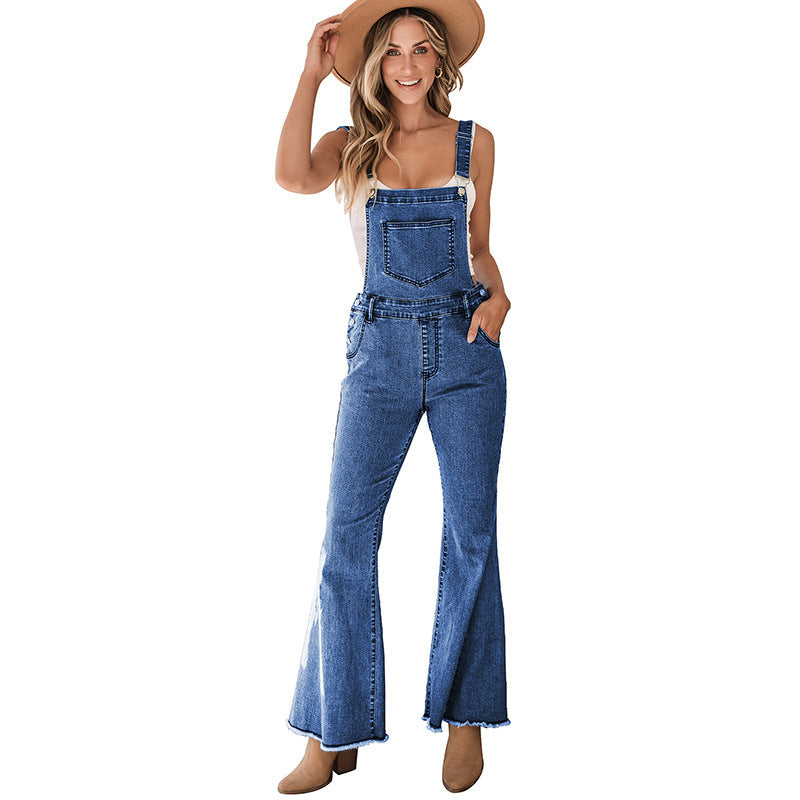 Casual Sleeveless Multi-Pocket Flared Jumpsuit