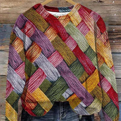 Chic Patchwork Raglan Long Sleeve Women's Sweater