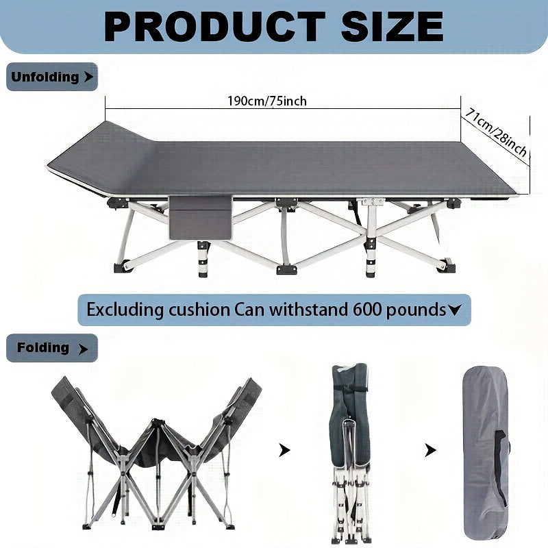 75-Inch Heavy-Duty Folding Camping Bed with Optional Mattress, 600 lb Capacity