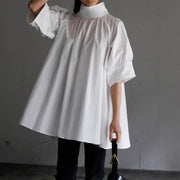 White Loose Bubble Sleeve Stand Collar Short Shirt