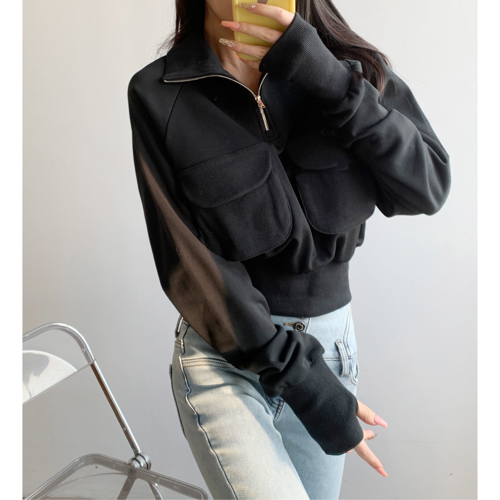 Casual Half-Zip Stand Collar Pullover Sweater Jacket