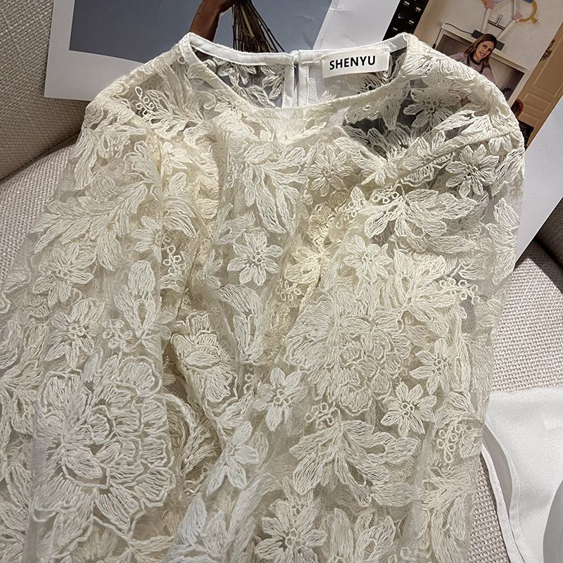 Summer French Style White Lace Bottoming Shirt Versatile Top For Women