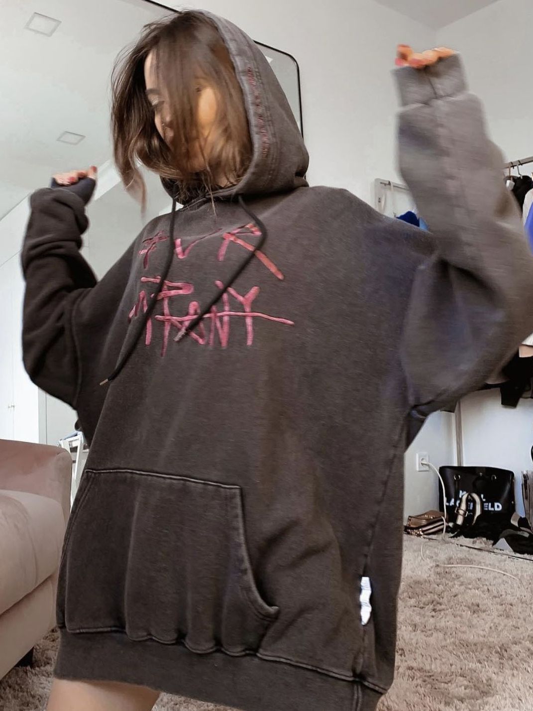 Women's Contrast Color Letter Print Casual Hooded Coat