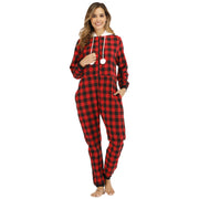 Women's Plaid Hooded Cotton Jumpsuit Casual Romper