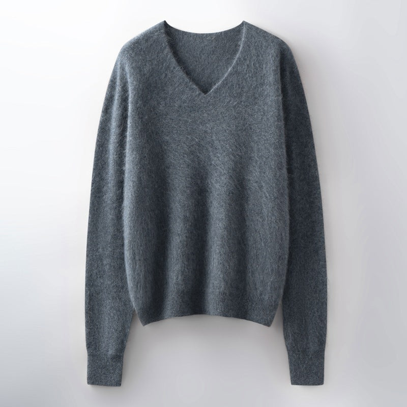 Versatile Loose-fitting Brushed Sweater in a Solid Color