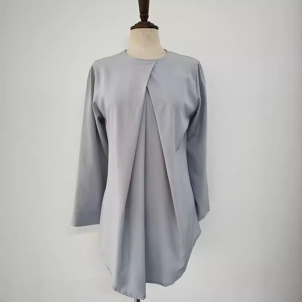 Malaysia Round Neck Elegant Top Solid Color Nine-quarter Sleeve Shirt