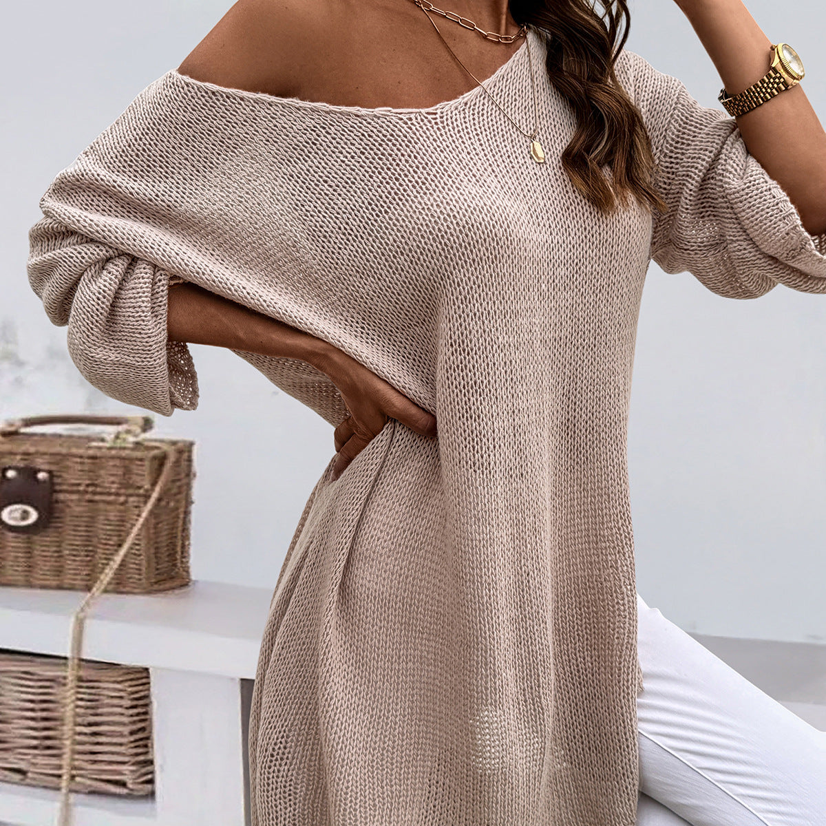 Fashion V-neck Pullover Plus Size Women's Knitted Sweater