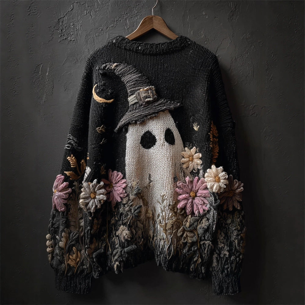 Womens Fashionable Retro Printed Crew-neck Sweater