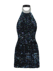 European and American Style Sexy Halter Neck Figure-hugging Colorful Sequined Mini Dress