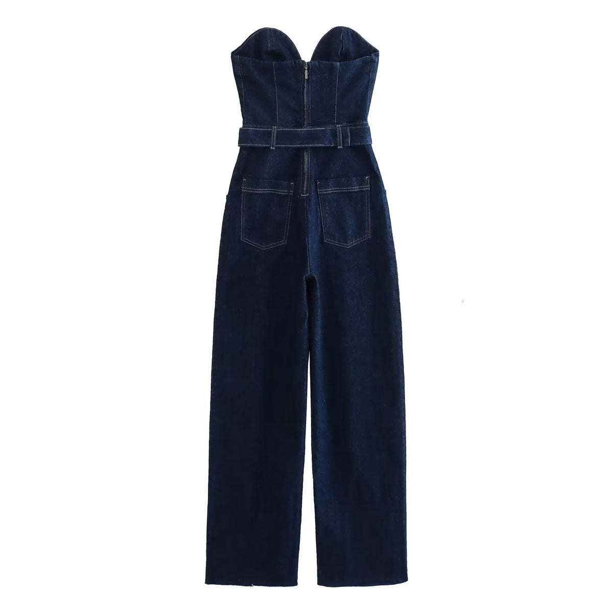 Women's Denim Tube Top Jumpsuit with Belt