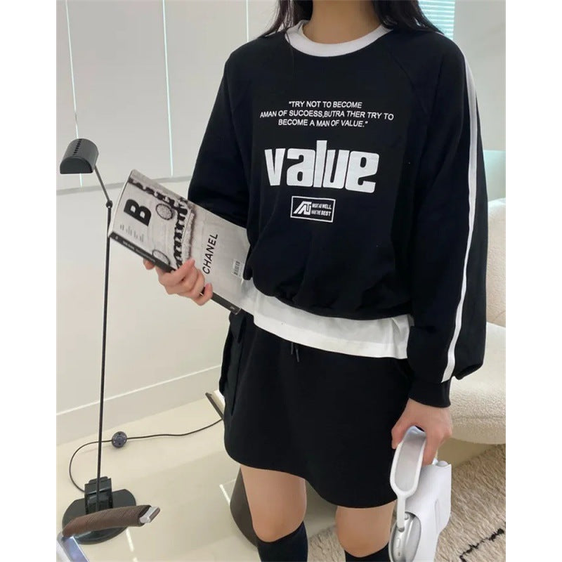 Vintage Letter Print Women's Sports Pullover Sweatshirt