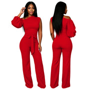 Chic One-Shoulder Puff Sleeve Jumpsuit