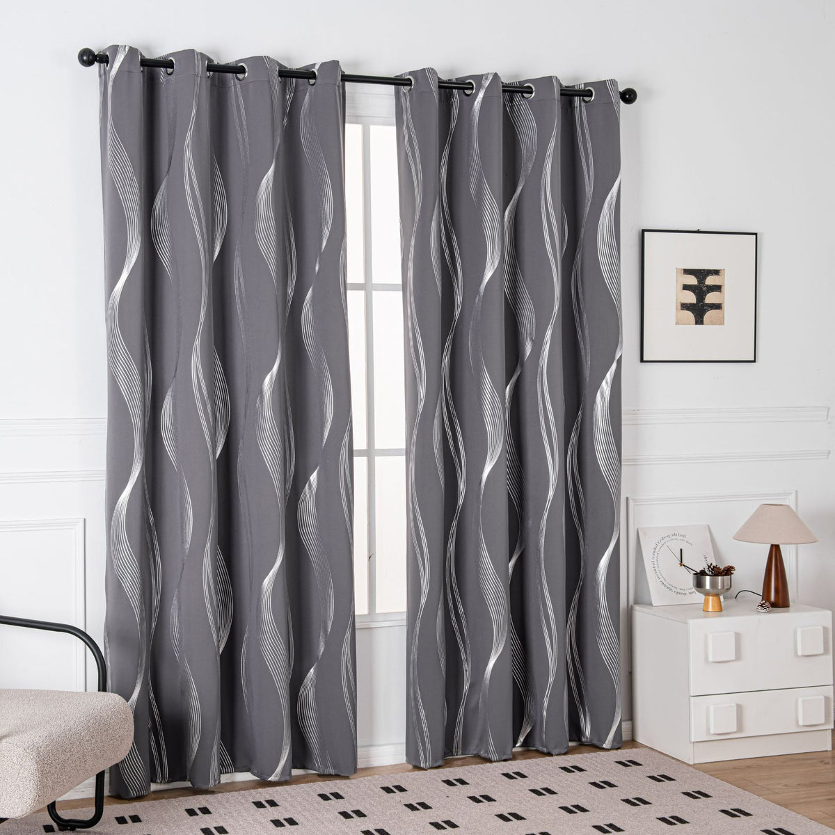 Solid-color Wavy-line Heat-transfer Silver Sun-blocking and Heat-insulating Curtain