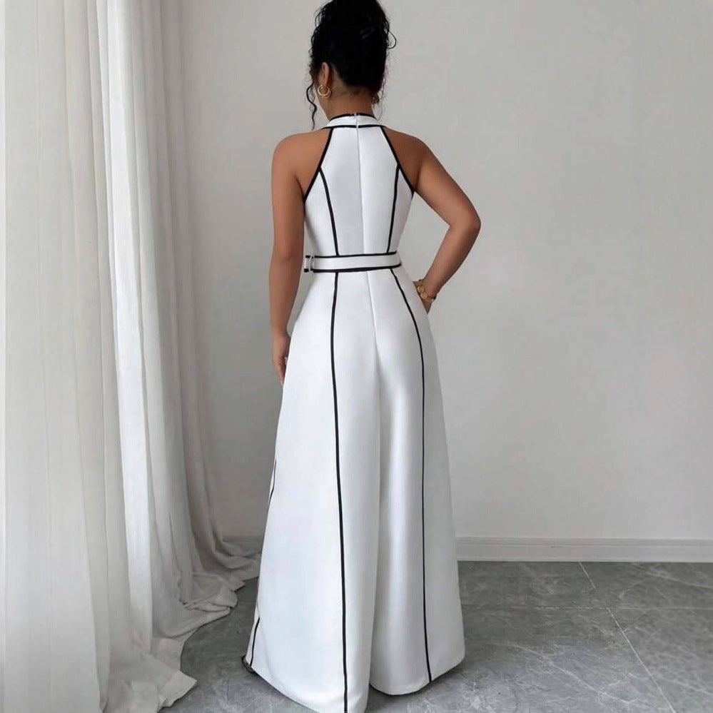 Womens Fashionable Casual Sexy Strappy V-Neck Slim-Fit Jumpsuit