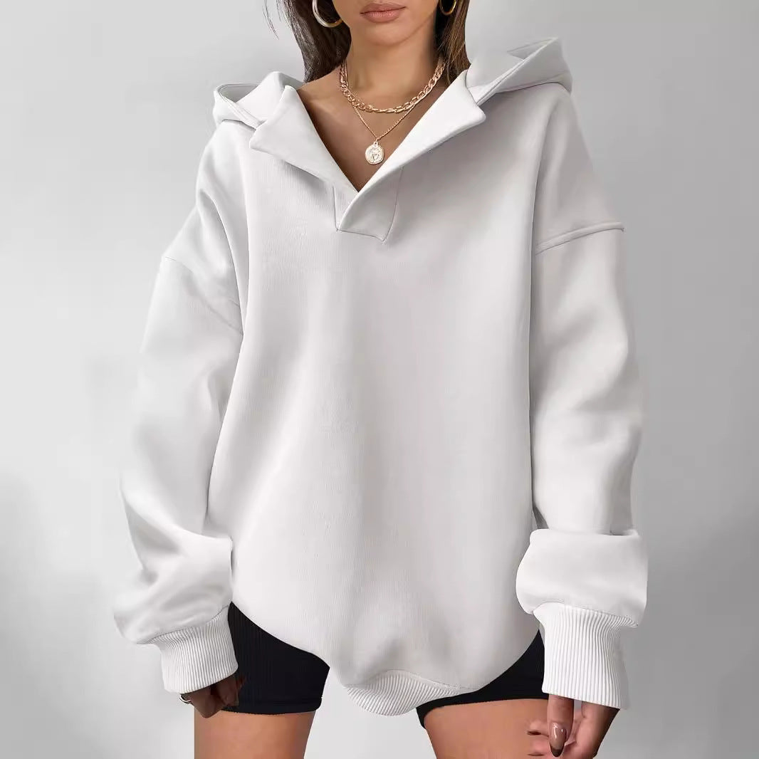 Cozy Solid Color Long Sleeve Loose Fit Hoodie Sweater