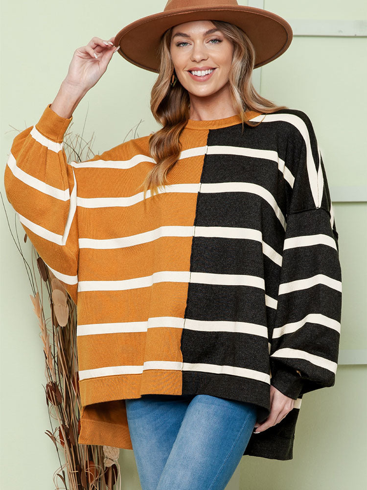 Women's Striped Loose Long-Sleeve Casual Pullover Sweater