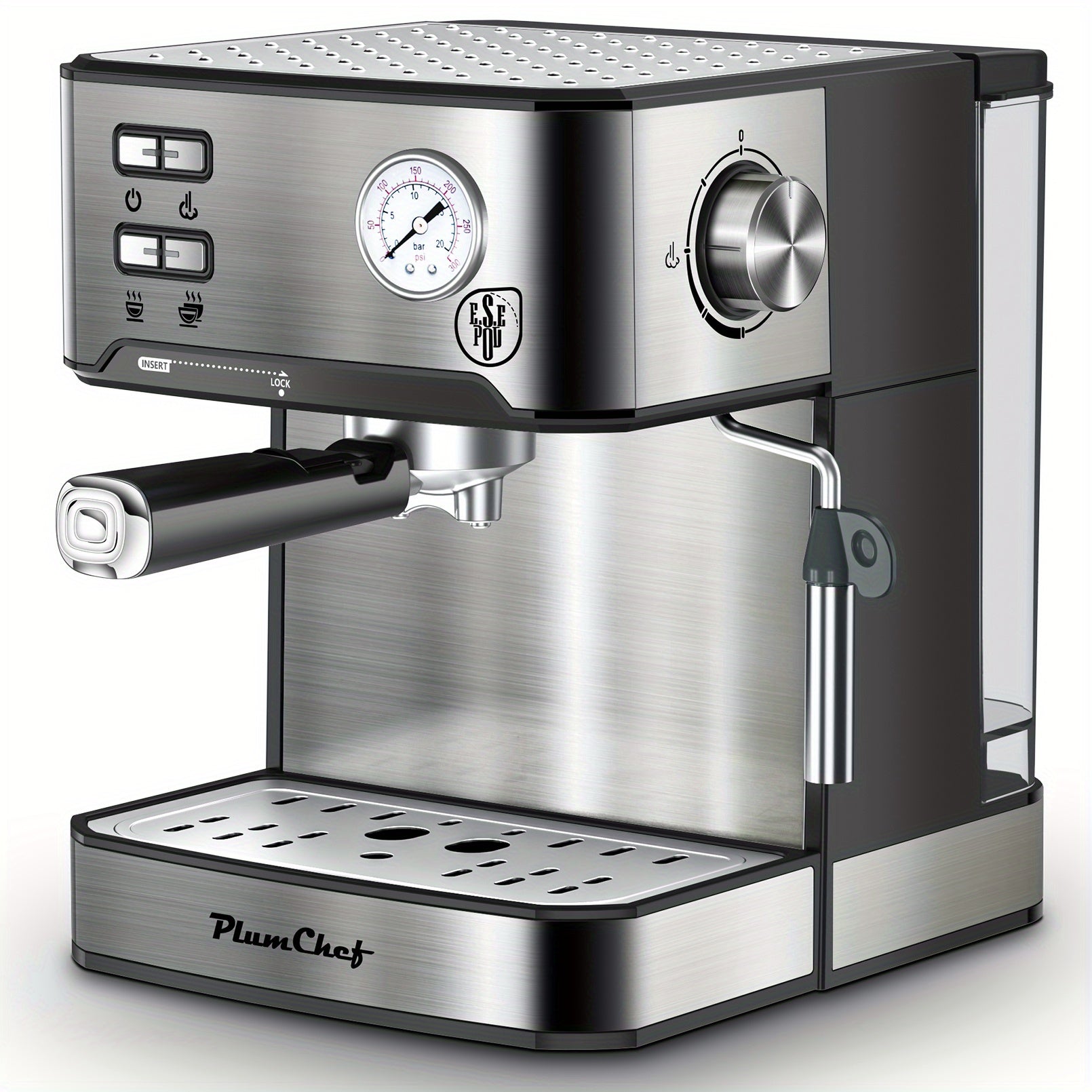 Stainless Steel Dual‑Brew Espresso Maker – 1.6 L Water Tank, Over‑Pressure Protection