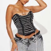 Sexy Midriff-Baring Tie-Detail Corset Top – Slim Fit Streetwear