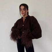 Streetstyle Personality Knitted Cardigan with Buttons Solidcolor Women's Outerwear Sweater