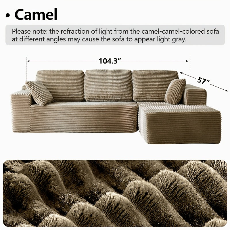 Left chaise L-shaped sectional sofa with memory foam cushions and corduroy upholstery