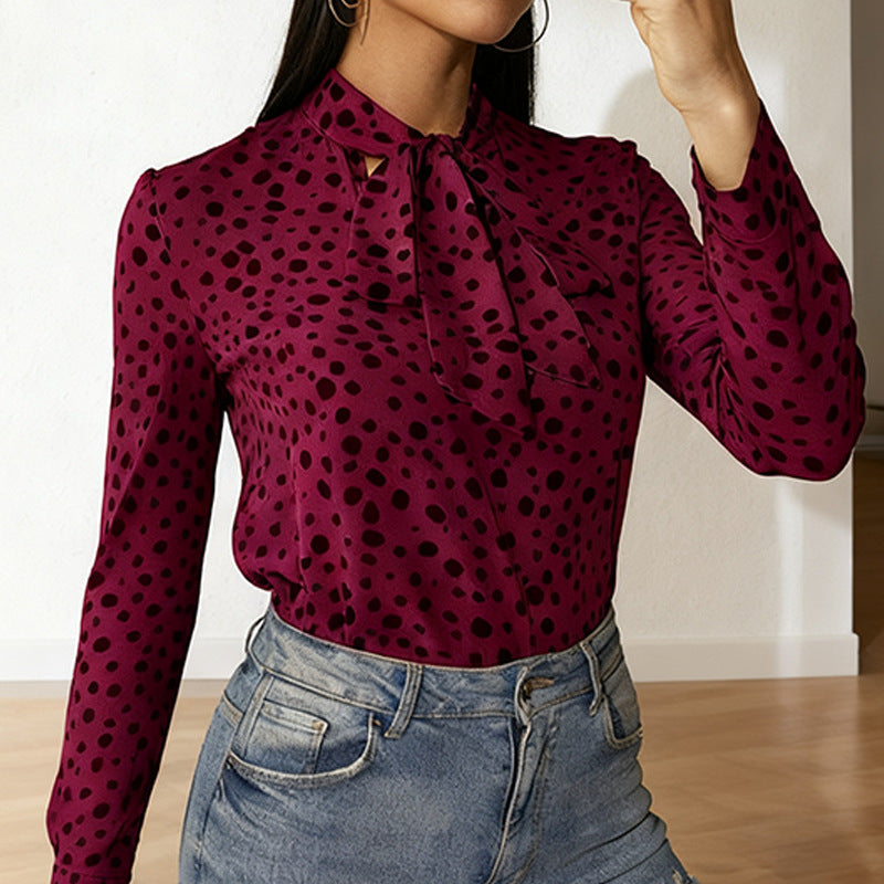 Elegant Red Color‑Block Party Shirt – Loose‑Fit Long Sleeve Top