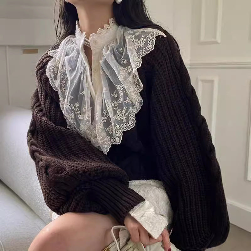 Twill Knitted Pullover Loose Colorized Sweater