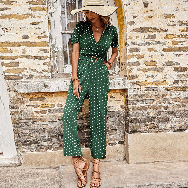 Chic Short Sleeve Waist-Control Summer Jumpsuit