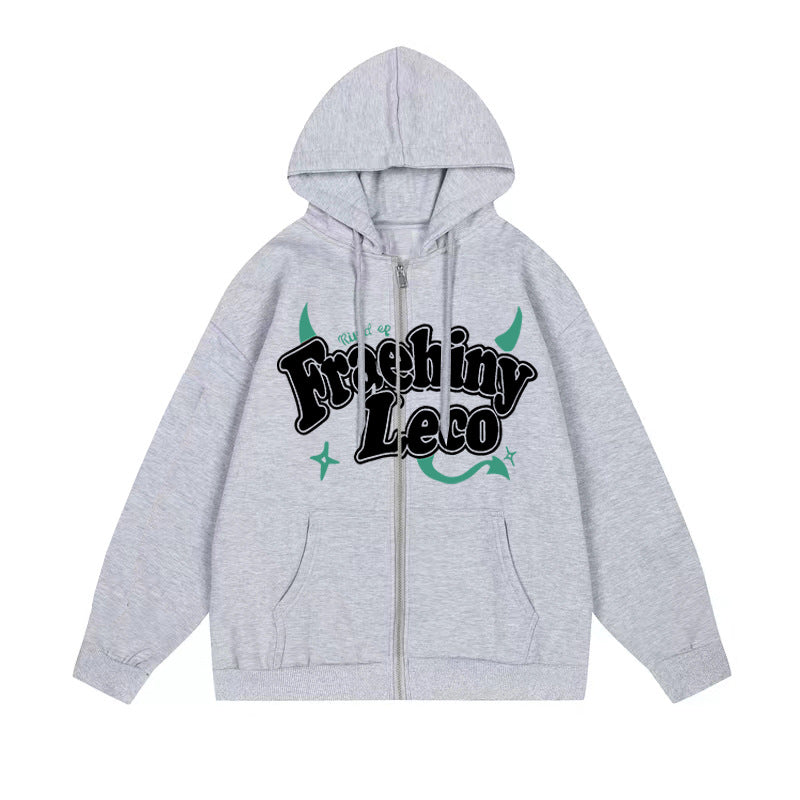 Women's Printed Zip-Up Hooded Cardigan Sweater Coat