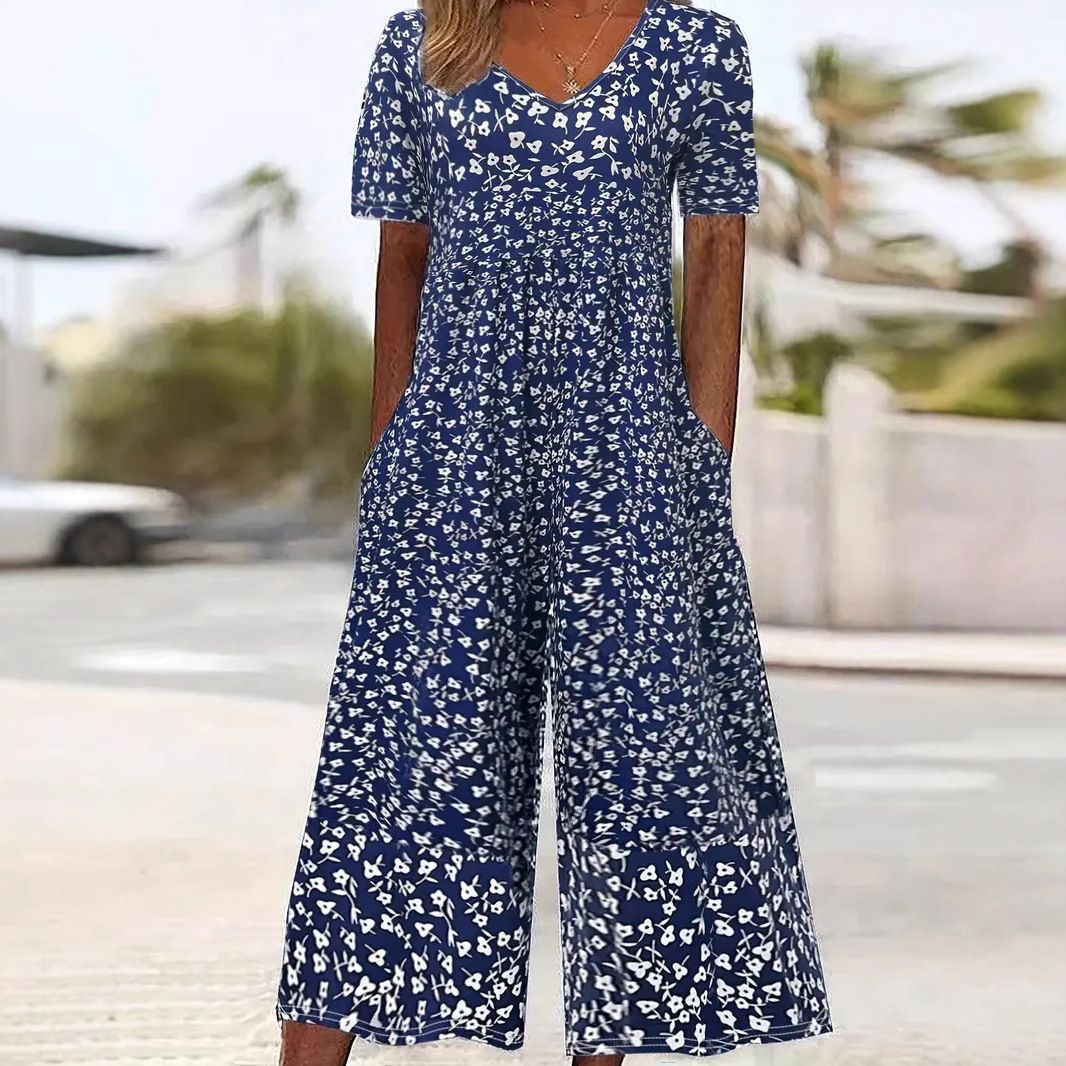 Womens Plus-Size Elegant Printed Sleeveless Jumpsuit