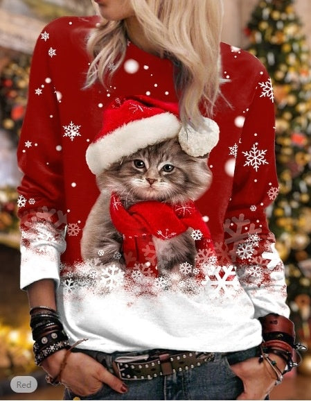 Festive Plus Size Christmas Print Long Sleeve Sweater