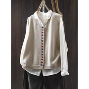 Spring and Autumn Outer Wear Solid Color and V-neck Color Buckle Knitted Cardigan Vest Vest for Women