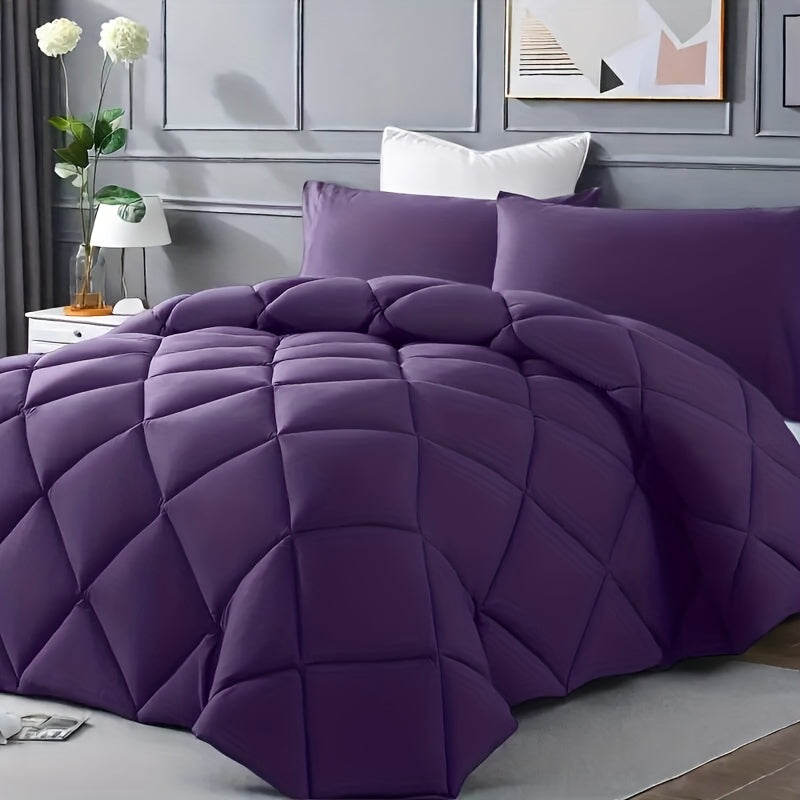 3pcs Solid Colour Checkered Comforter Set - Soft Fabric, Lightweight, All-Season, Twin/Queen/King Size Bed In A Bag, Quilt Set with Breathable Fabric And Easy Care