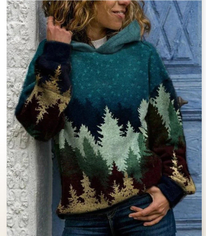 Women's Casual Digital Print Long Sleeve Hoodie