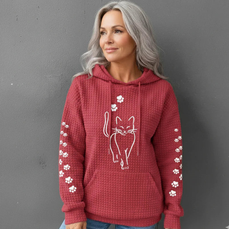 Cozy Waffle Knit Letter Print Hooded Sweatshirt