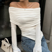 Off-shoulder Collar Irregular Slim Fit Slimming T-shirt