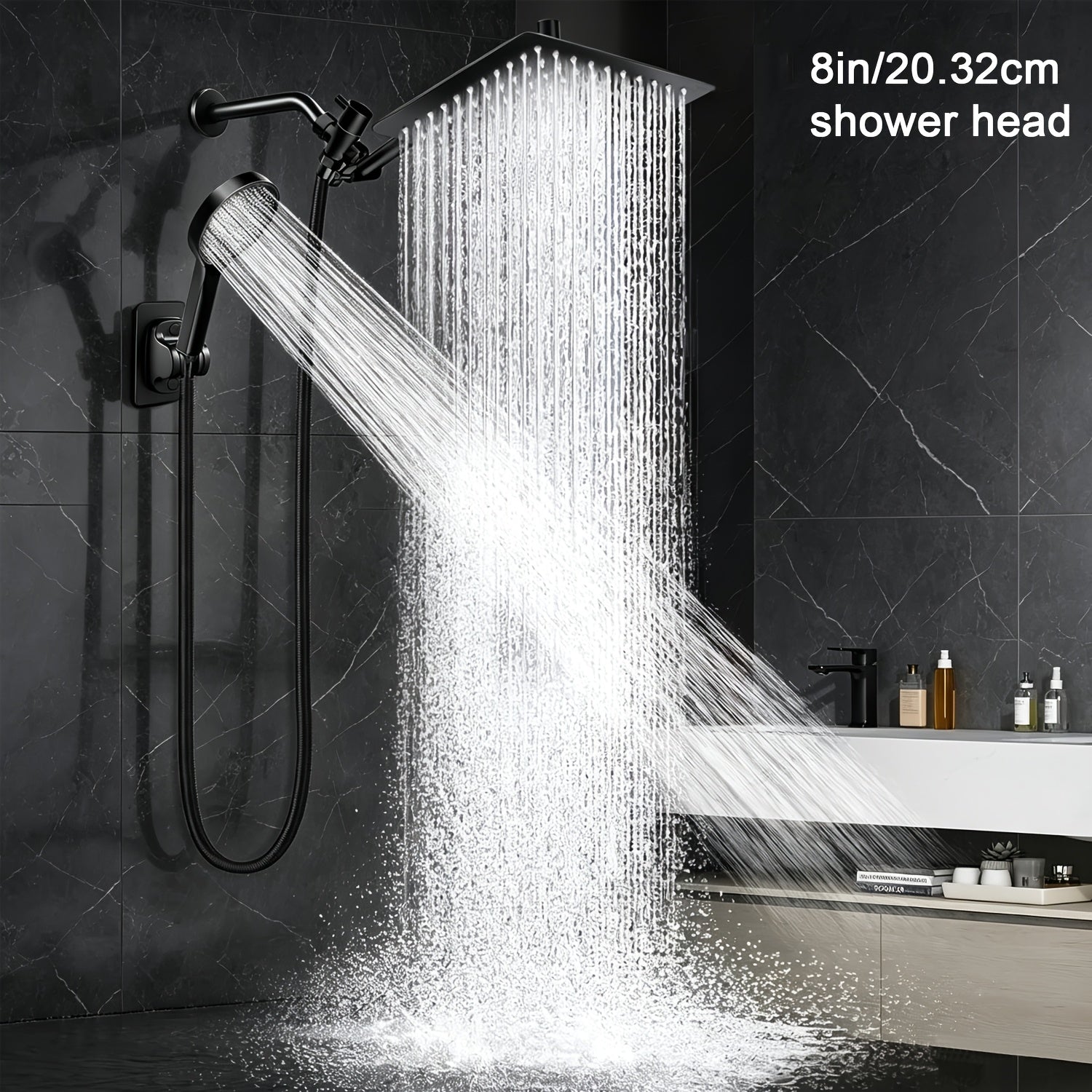 Chrome Shower Head with 11" Extension Arm and 9 Spray Settings