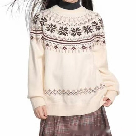 Round-neck Knitted Sweater for Fall and Winter