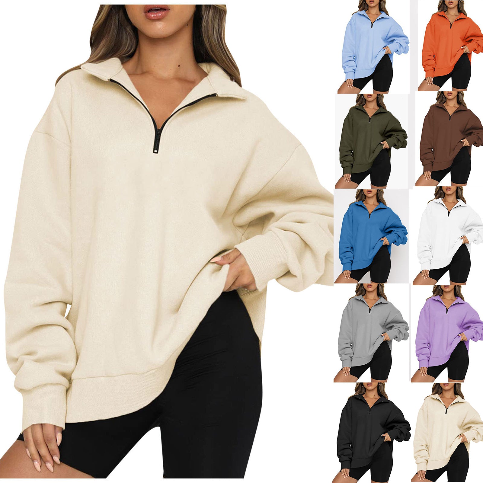 Women's Casual Zip Turndown Collar Sweatshirt