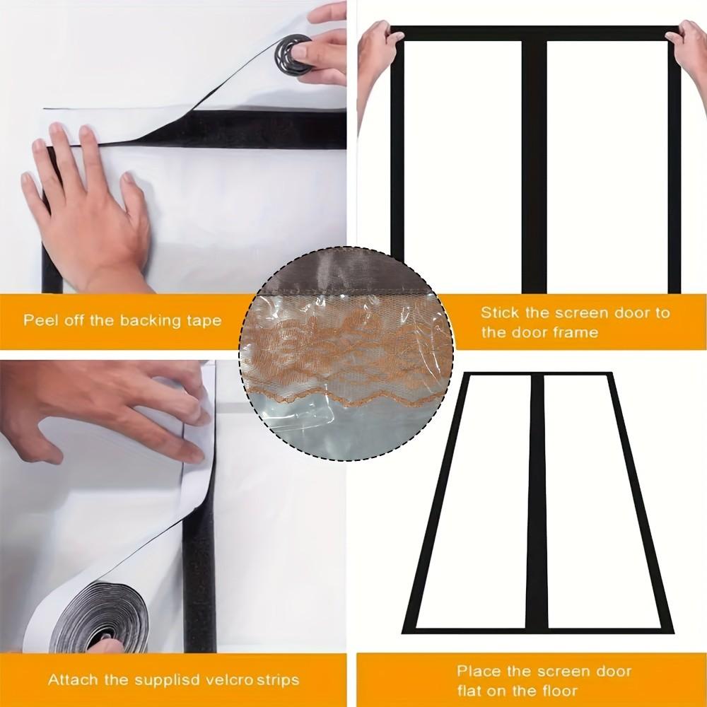 Lace Top Magnetic Eva Thermal Insulation Door Curtain, Auto Close Self Sealing Air Conditioner Screen Curtain, Weighted Bottom Wind Blocking Anti Heat Anti Mosquito Partition Curtain, Pet Friendly Ene
