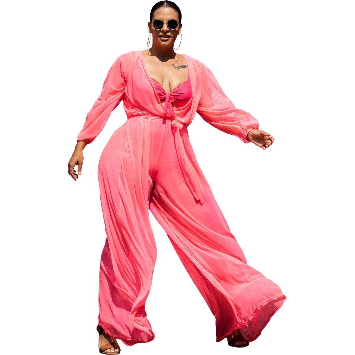 Plus Size Sheer Mesh Jumpsuit Sexy Clubwear