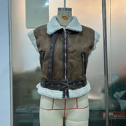 Fashion Zipper Fur Integrated Splicing Coat