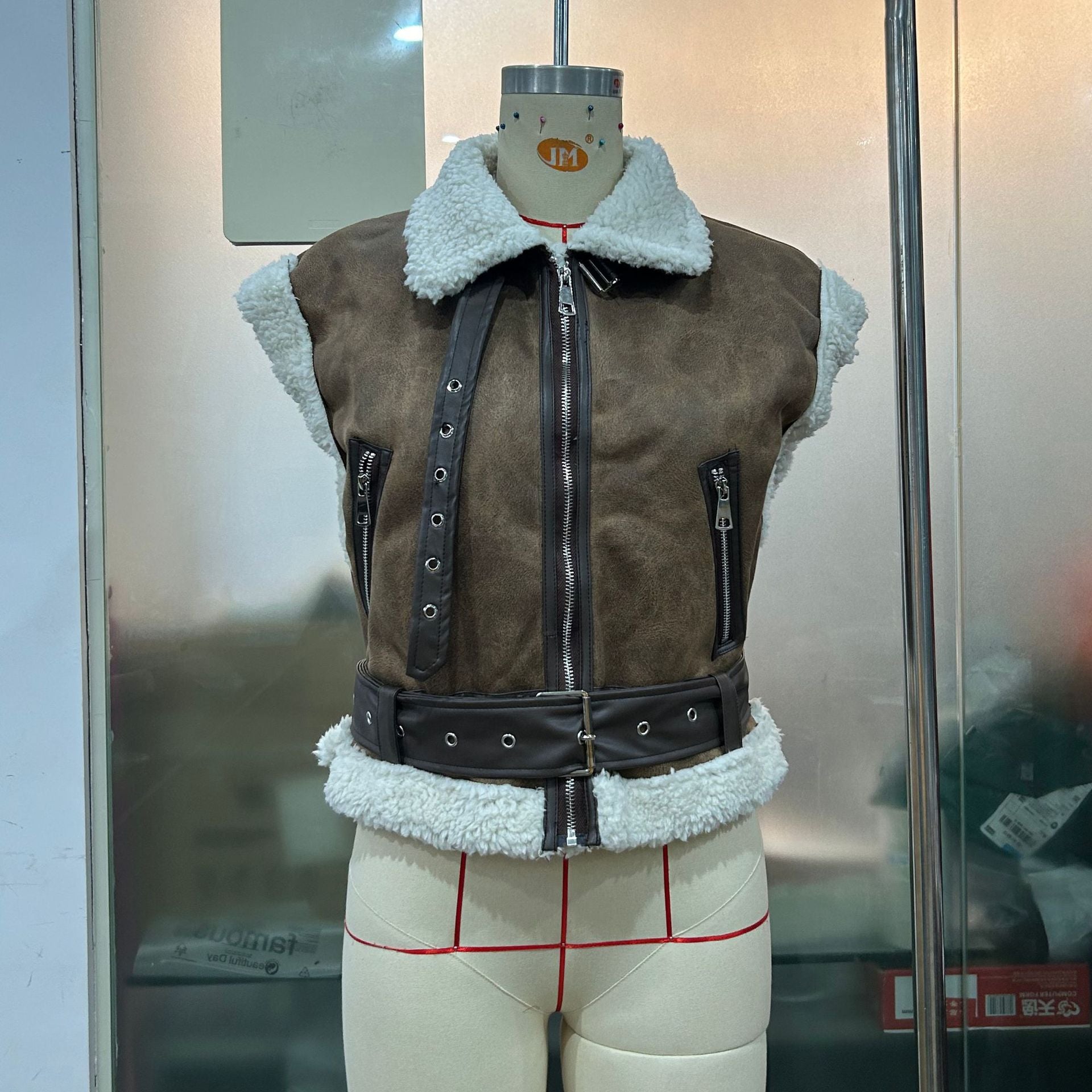 Fashion Zipper Fur Integrated Splicing Coat